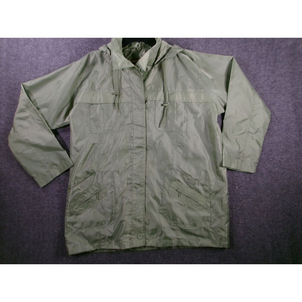Tudor Court Jacket Men XL Hooded Drawstring Lightweight Raincoat Green Polyester